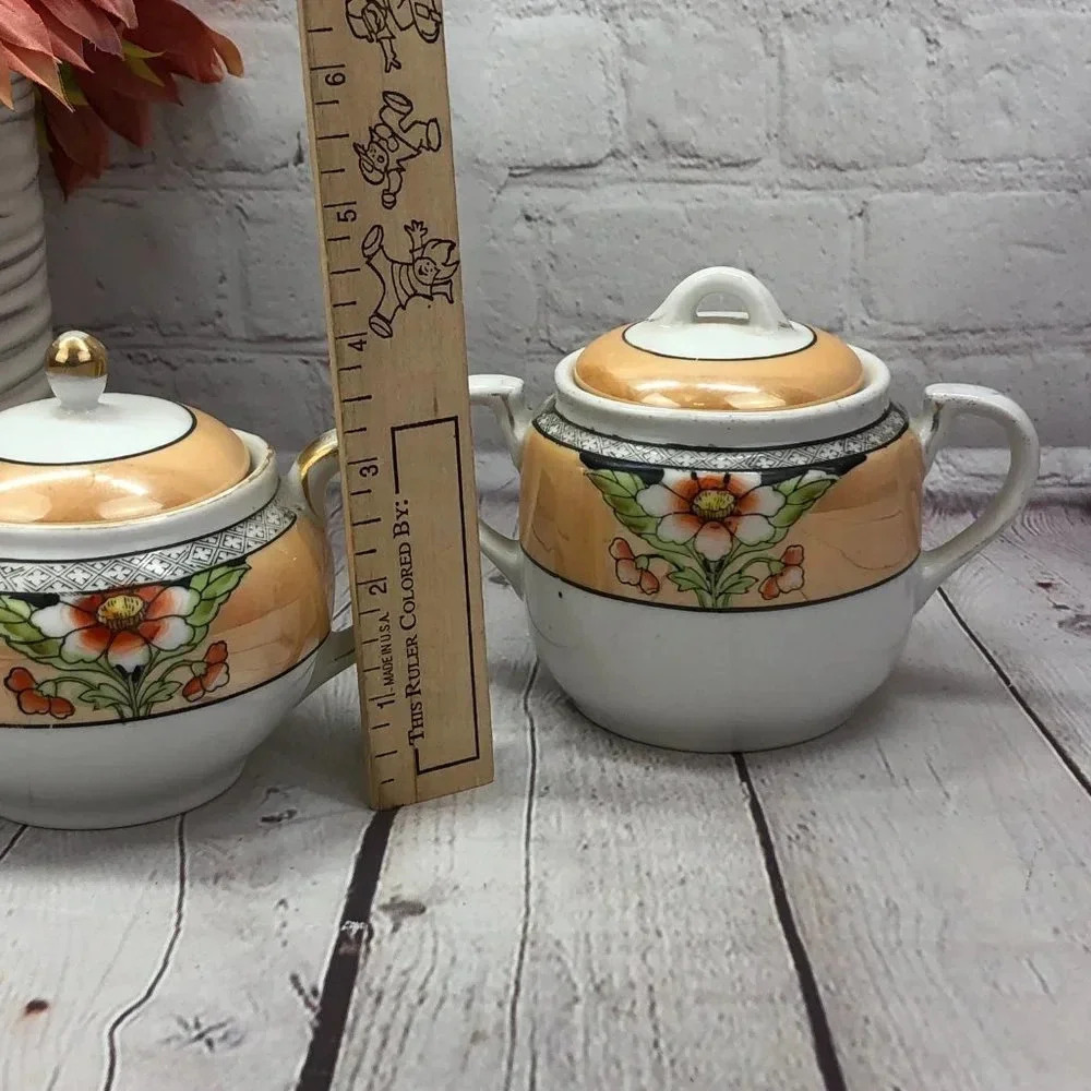 vintage noritake hand painted cream and sugar set - Picture 3 of 8